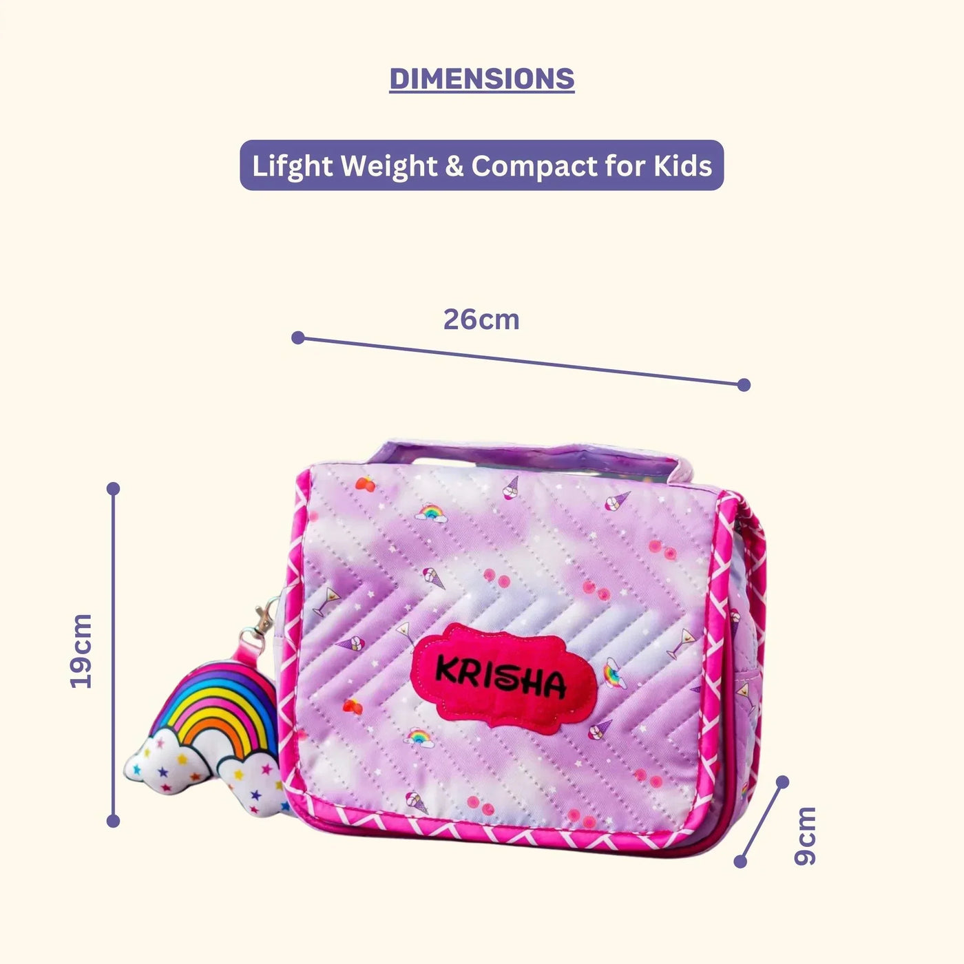 Your Gift Studio Rainbow Print Customised Multipurpose Travel Kit For Kids (Pink)