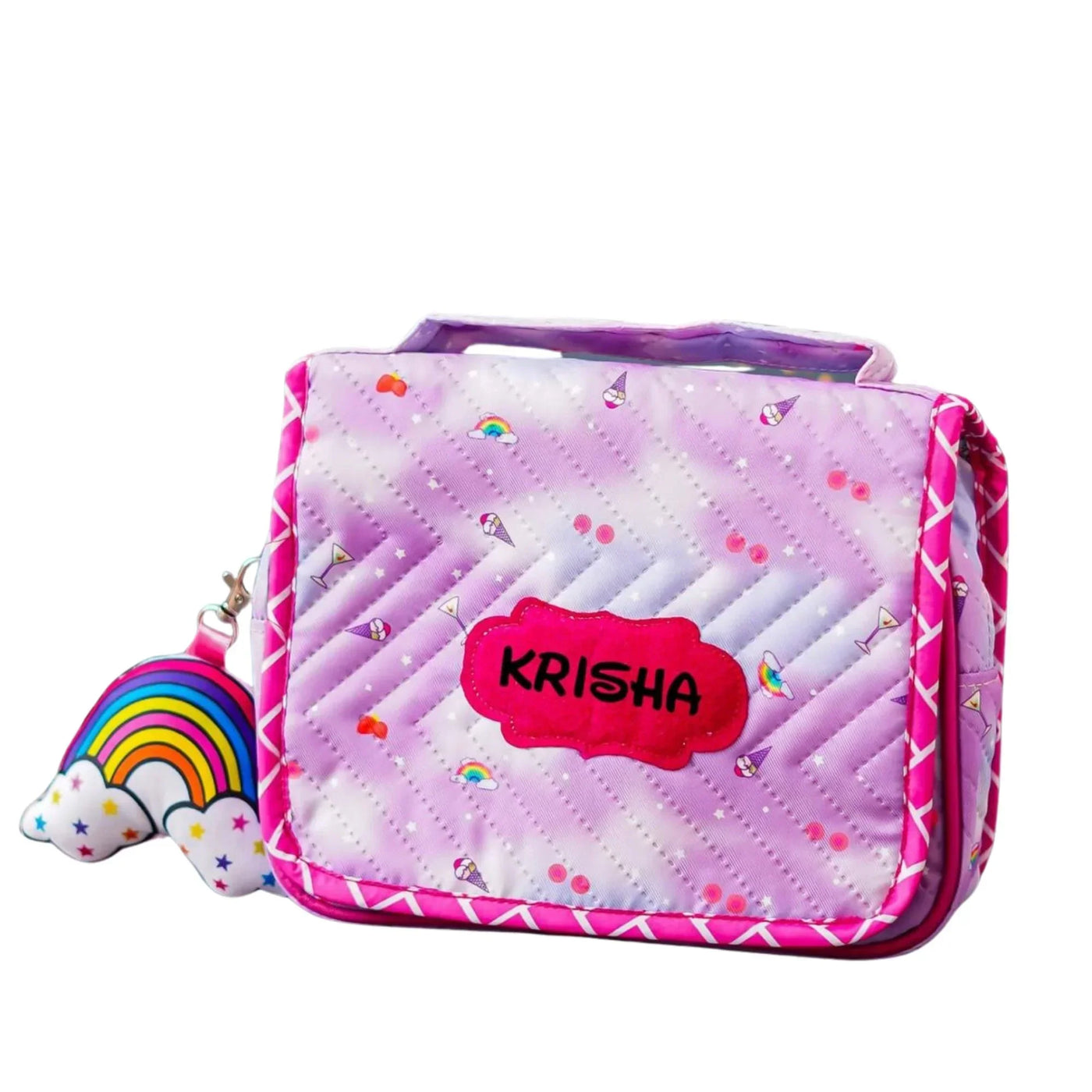 Your Gift Studio Rainbow Print Customised Multipurpose Travel Kit For Kids (Pink)