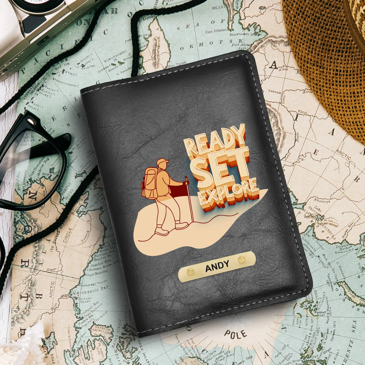 Ready Set Explore Print Personalised Nexon Passport Cover - Black