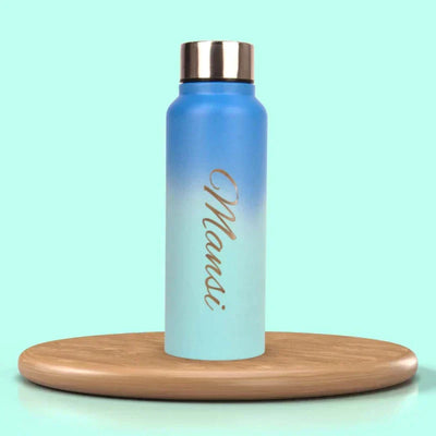 Customized Best Vegan Leather Combo with Water Bottle - Blue