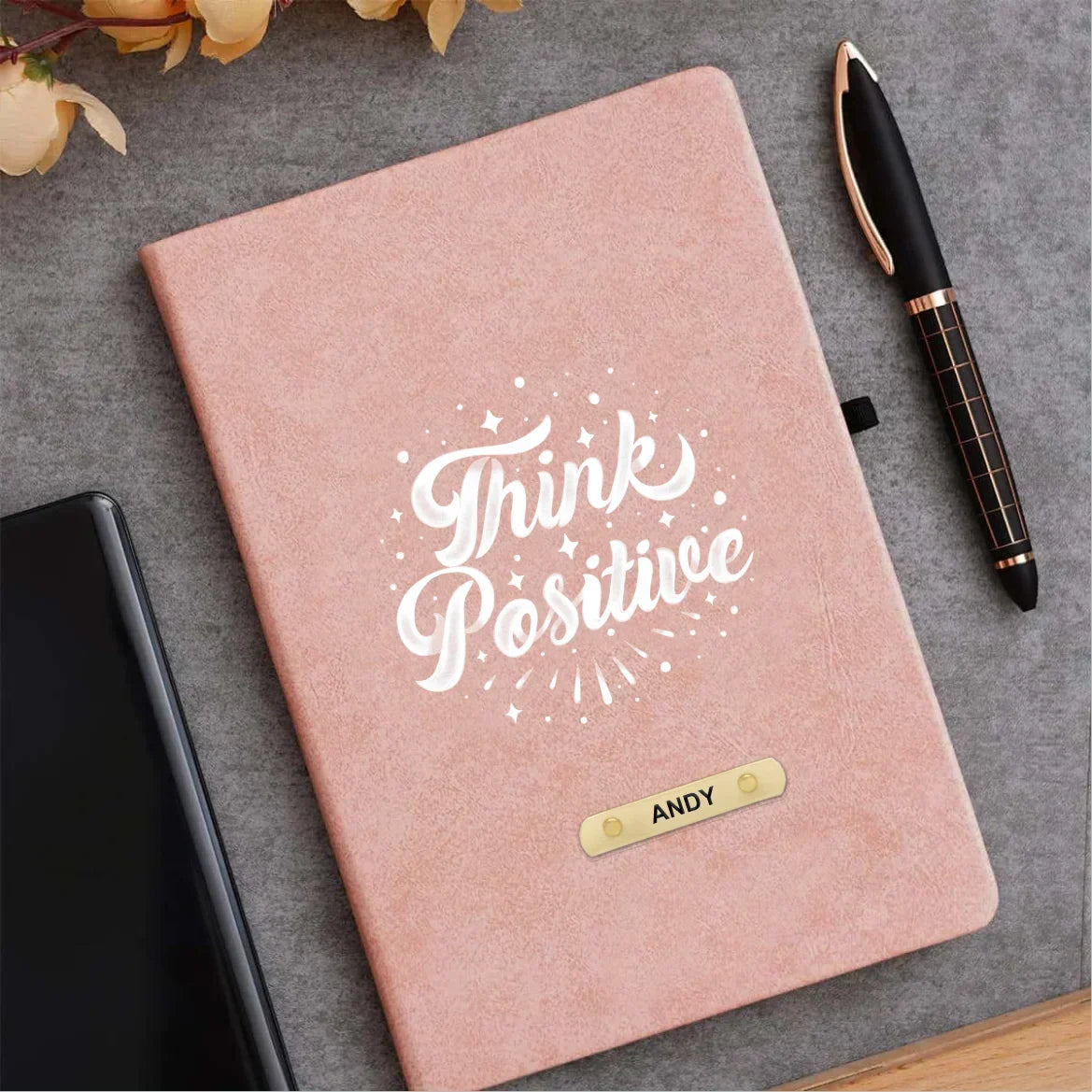 Think Positive Printed Hard Cover Diary - Pink