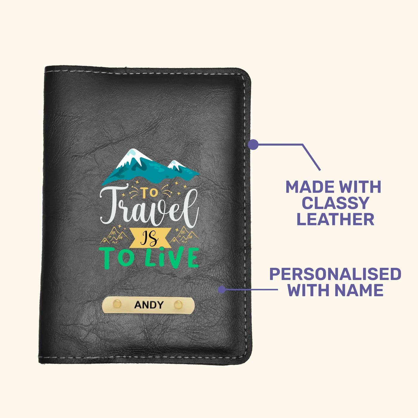 To Travel Is To Live Print Personalised Nexon Passport Cover - Black
