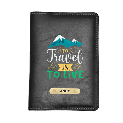 To Travel Is To Live Print Personalised Nexon Passport Cover - Black