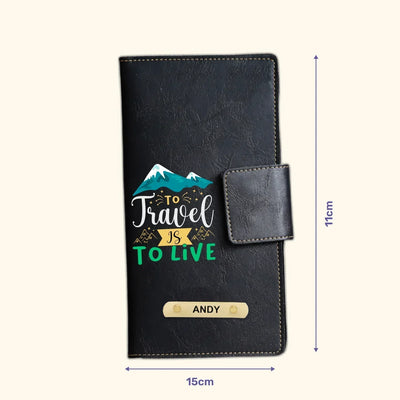 To Travel Is To Live Printed Indian Travel Wallet - Black