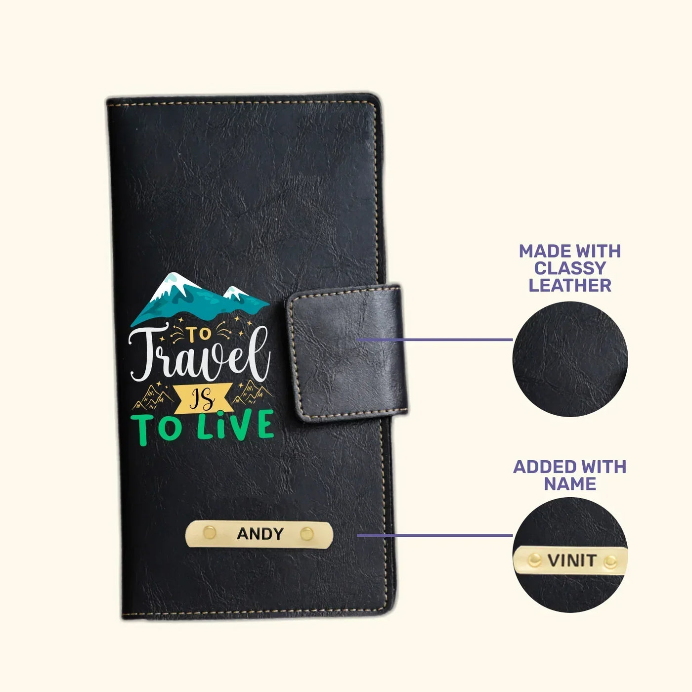 To Travel Is To Live Printed Indian Travel Wallet - Black
