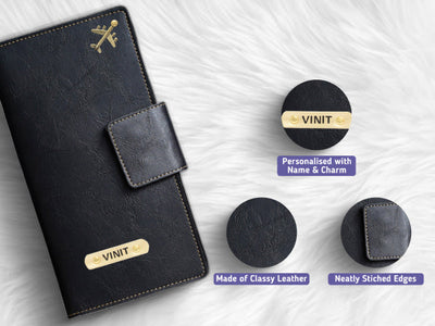 Classy Leather Customized Travel Wallet (Buttoned) - Black