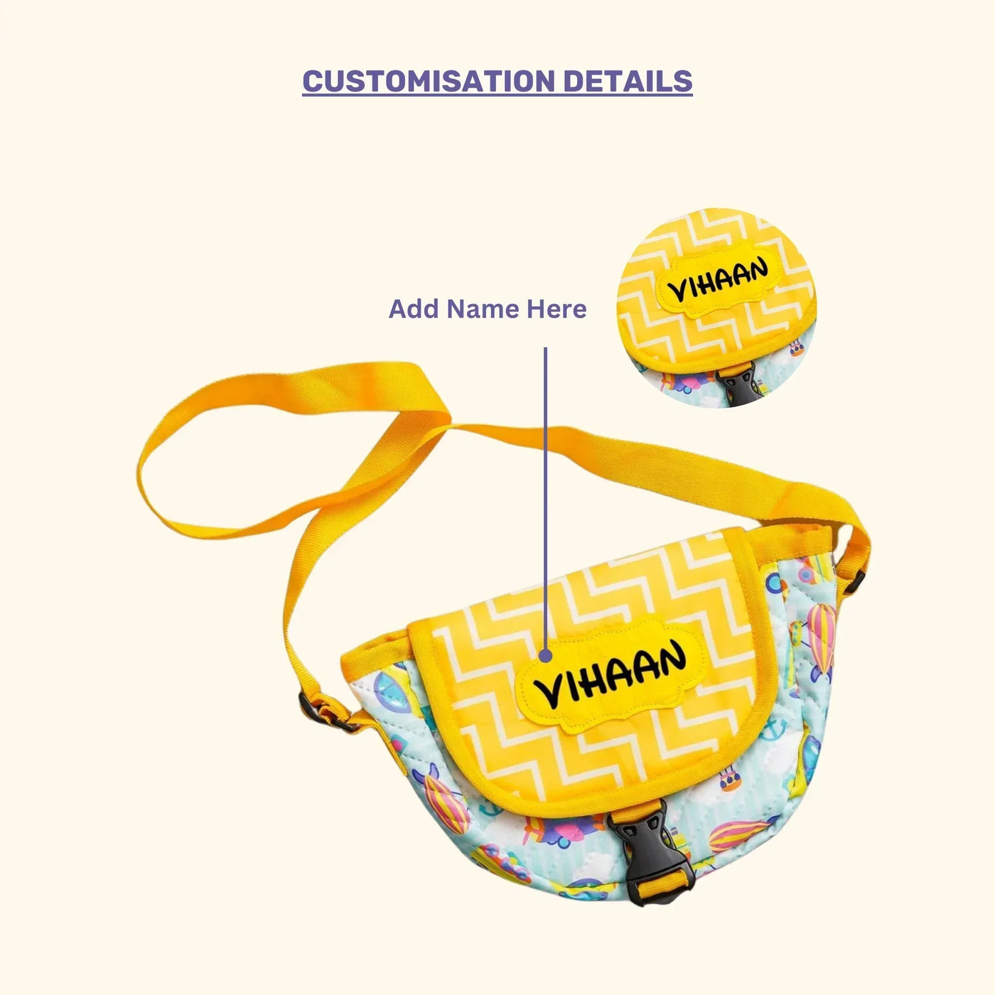 Your Gift Studio Vehicle Print Kids Customised Sling Bag (Yellow)