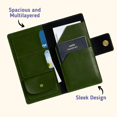 Wanderlust Calls Printed Indian Travel Wallet - Olive Green