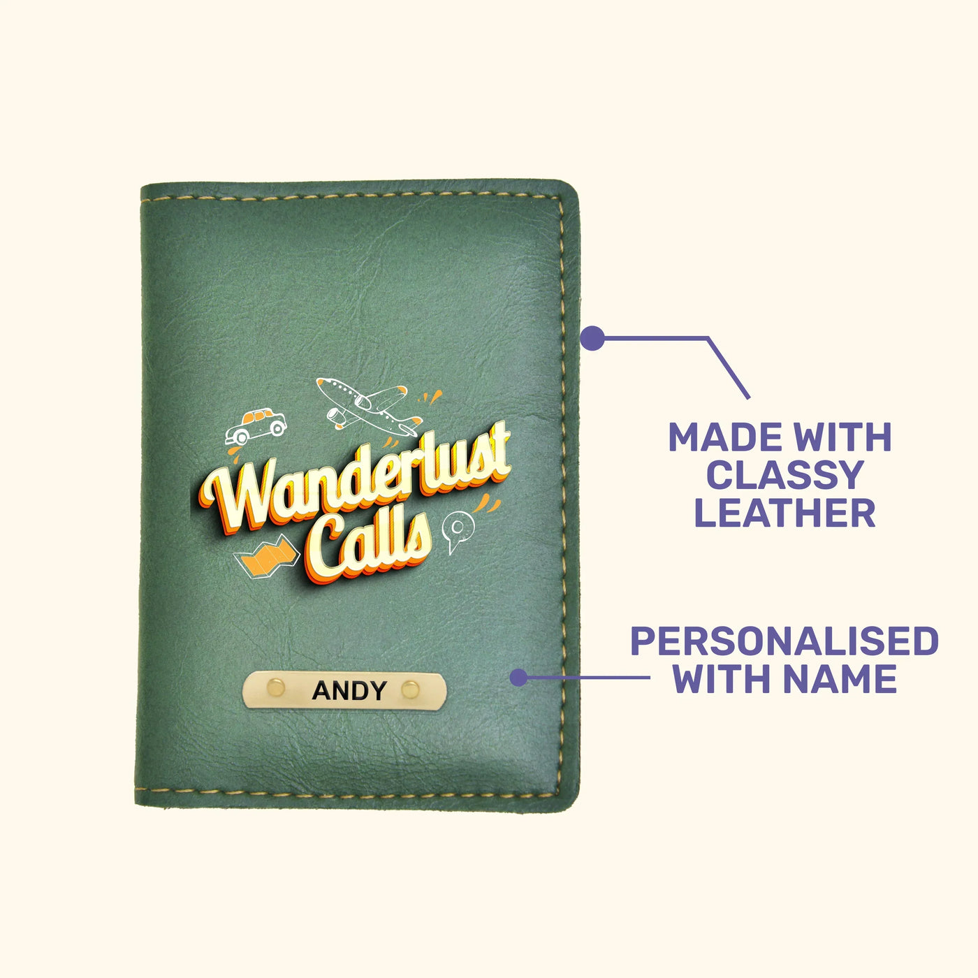 Wanderlust Calls Print Personalised Nexon Passport Cover - Olive Green