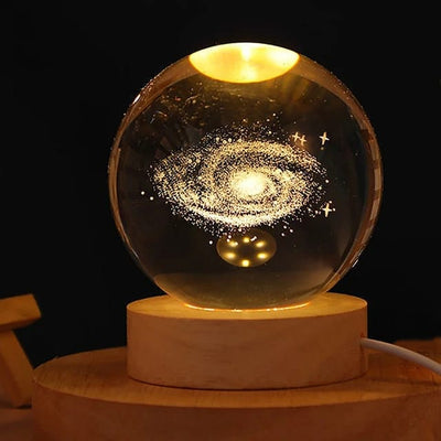 3D Crystal Galaxy Warm Led with Wood Base