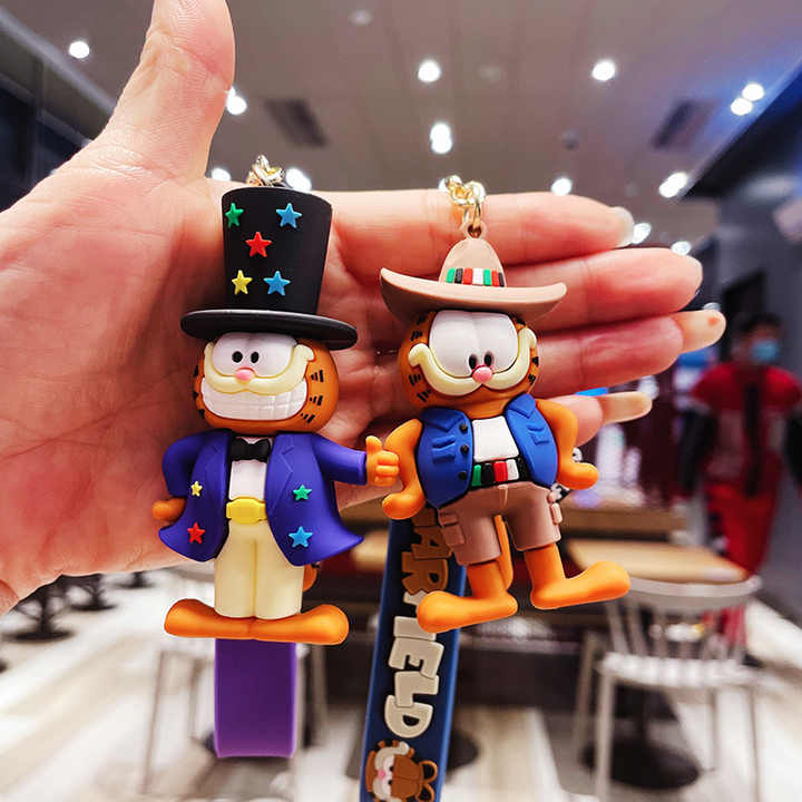 Garfield 3D Silicon Keychain With Bagcharm and Strap (Select From Drop Down Menu)