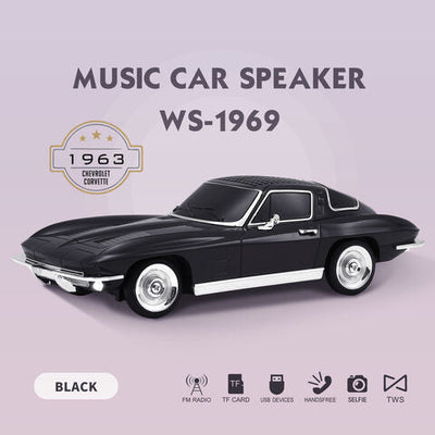WS - 1969 Music Wireless Car Bluetooth Speaker  With Working Headlights - Black