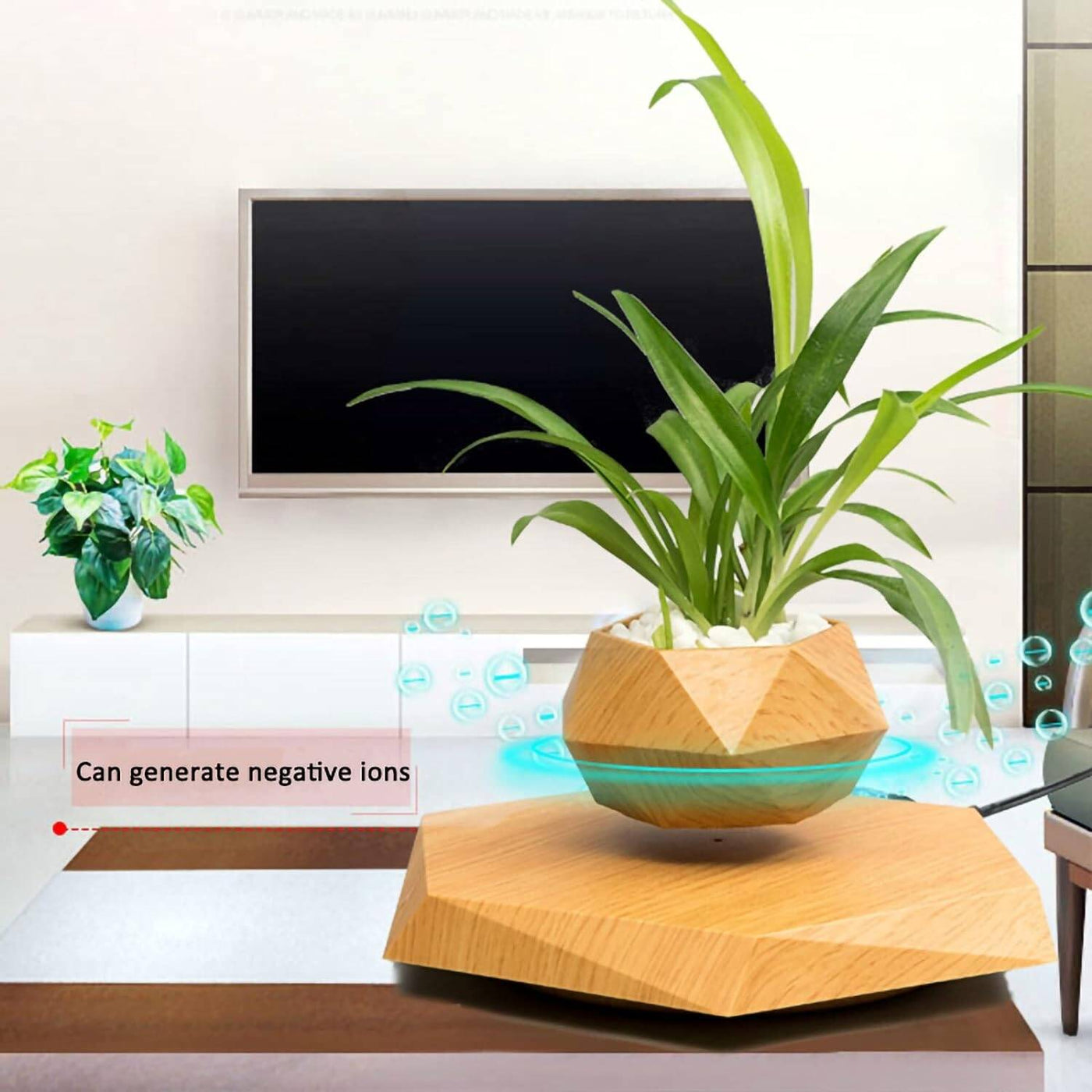 Magnetic Levitating Flower Pot Negative Ion Geometry 360° Floating Bonsai Planter - Wood Colour (Plants Not Included) (No Cash On Delivery Allowed On This Product) - Prepaid Orders Only