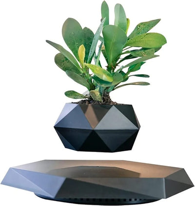 Magnetic Levitating Flower Pot Negative Ion Geometry 360° Floating Bonsai Planter - Black (Plants Not Included) (No Cash On Delivery Allowed On This Product) - Prepaid Orders Only