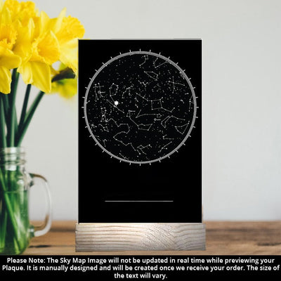 Personalized Birthday Black Star Map With Wooden Stand