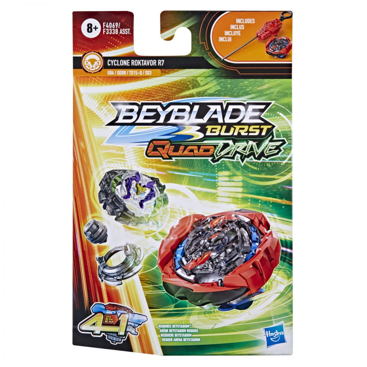 Hasbro Official Beyblade Burst Quaddrive Cyclone Roktavor R7 Spinning Top Starter Pack -- Battling Game Top Toy with Launcher
