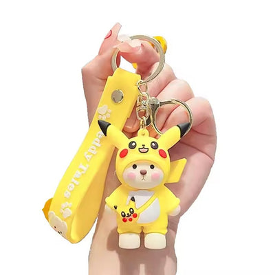 Teddy Bear x Pokemon Pikachu Cosplay 3D Silicon Keychain with Bag Charm and Strap
