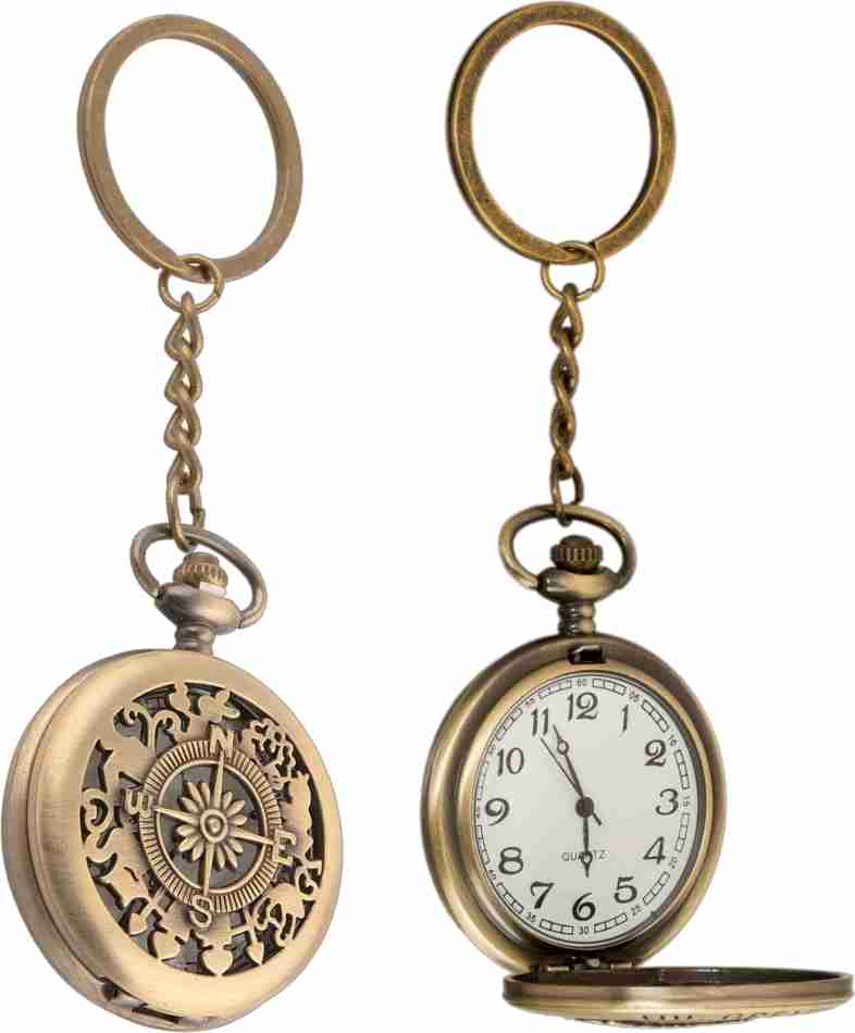 Vintage Compass Design Pocket Watch Keychain