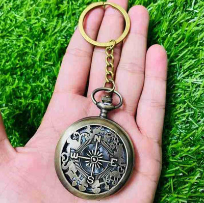 Vintage Compass Design Pocket Watch Keychain