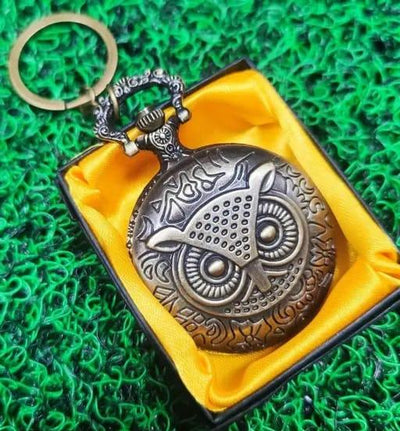 Vintage Owl Pocket Watch Keychain