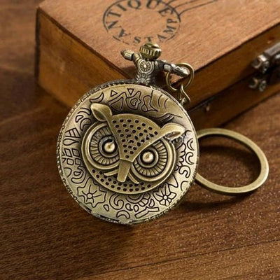Vintage Owl Pocket Watch Keychain
