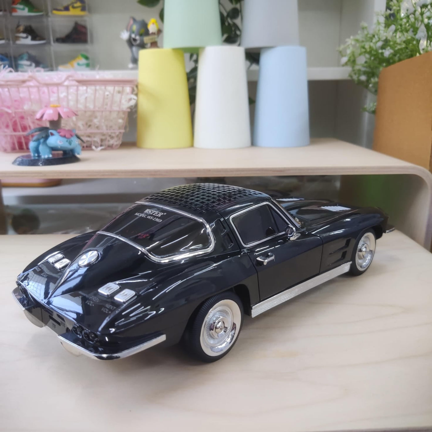 WS - 1969 Music Wireless Car Bluetooth Speaker  With Working Headlights - Black