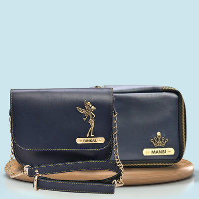 Personalized Mini make up kit + Chained Sling bag - Blue