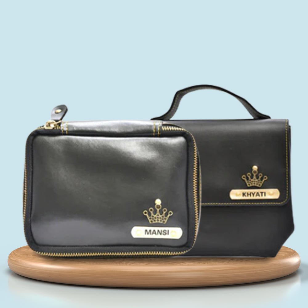 Personalized Mini make up kit + Sling bag - Black