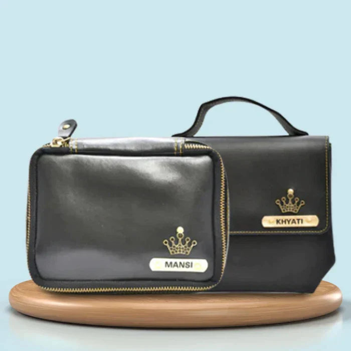 Personalized Mini make up kit + Sling bag - Black
