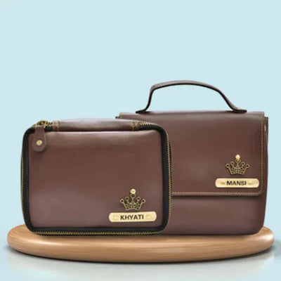 Personalized Mini make up kit + Sling bag - Brown