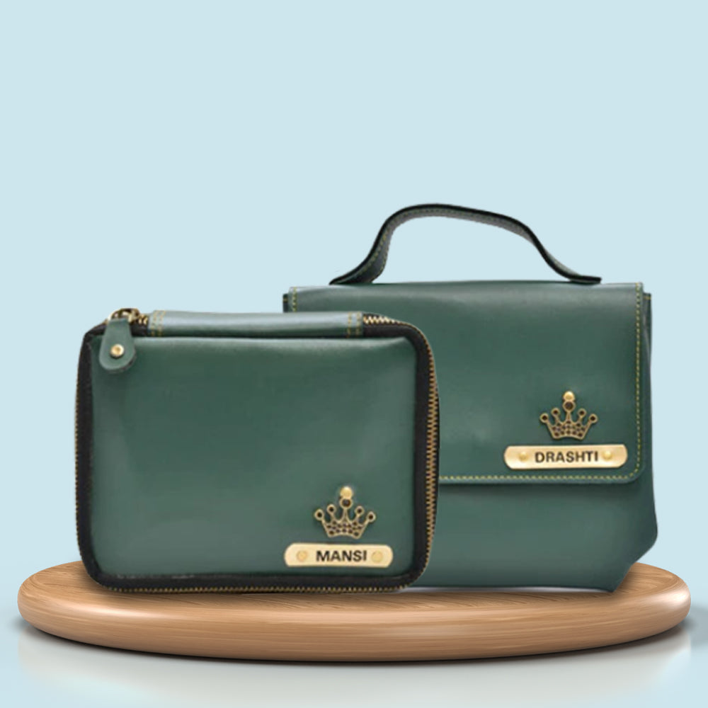 Personalized Mini make up kit + Sling bag - Green