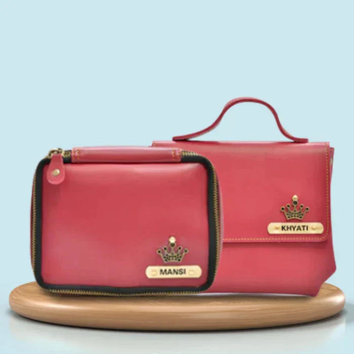 Personalized Mini make up kit + Sling bag - Wine