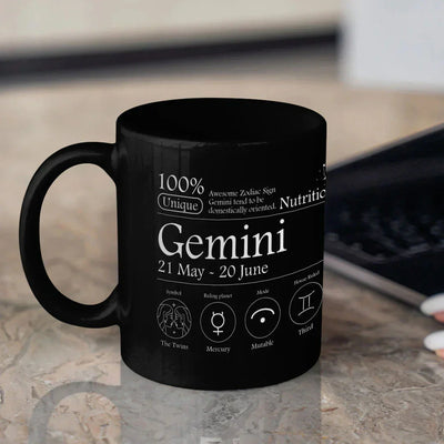 Gemini Nutrition Facts - Ceramic Black Coffee Mug