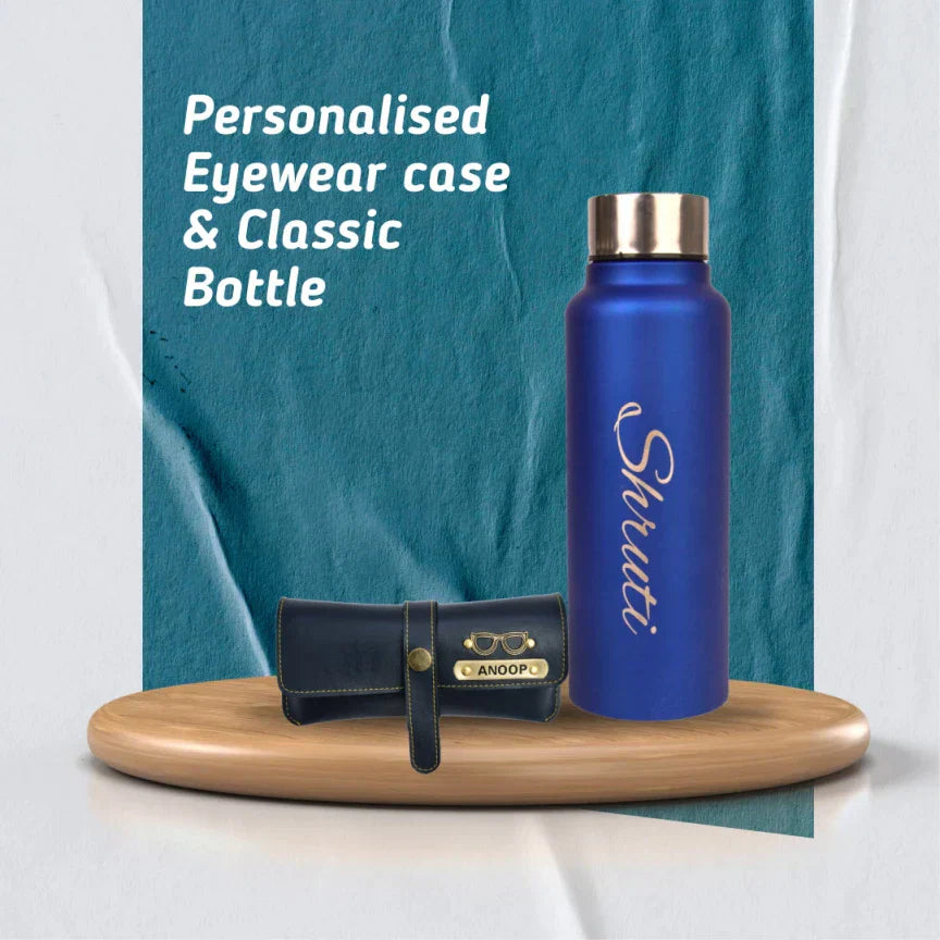 Customized Perfect Water Bottle and Eyewear Case - Blue