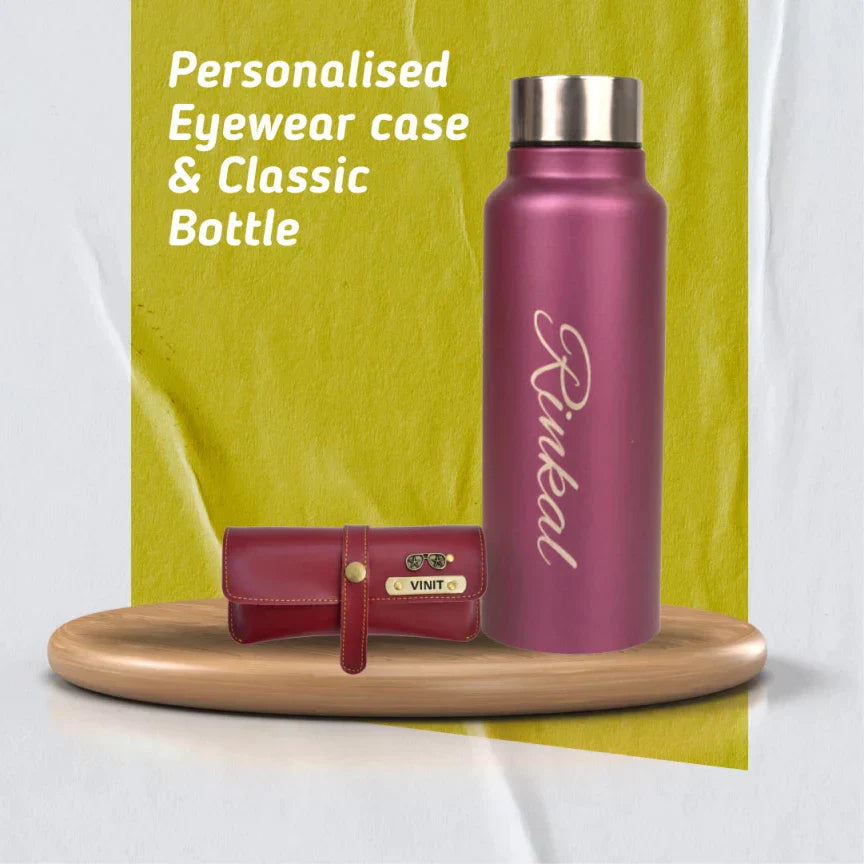 Customized Perfect Water Bottle and Eyewear Case - Wine