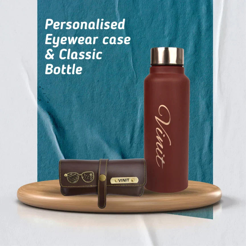 Customized Perfect Water Bottle and Eyewear Case - Brown