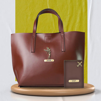 Customized Tote Bag and Passport Cover - Brown