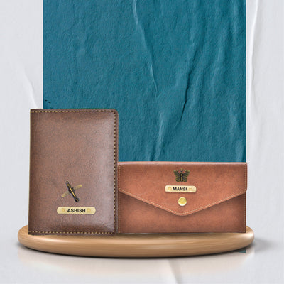 Customized Classy Leather Lady Wallet and Passport Cover Combo - Wine