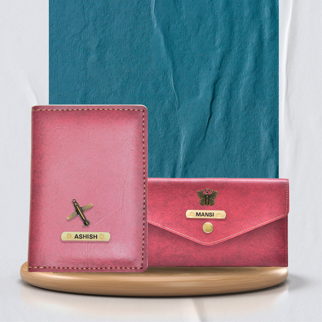 Customized Classy Leather Lady Wallet and Passport Cover Combo - Tan