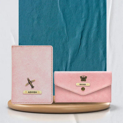 Customized Classy Leather Lady Wallet and Passport Cover Combo - Pink