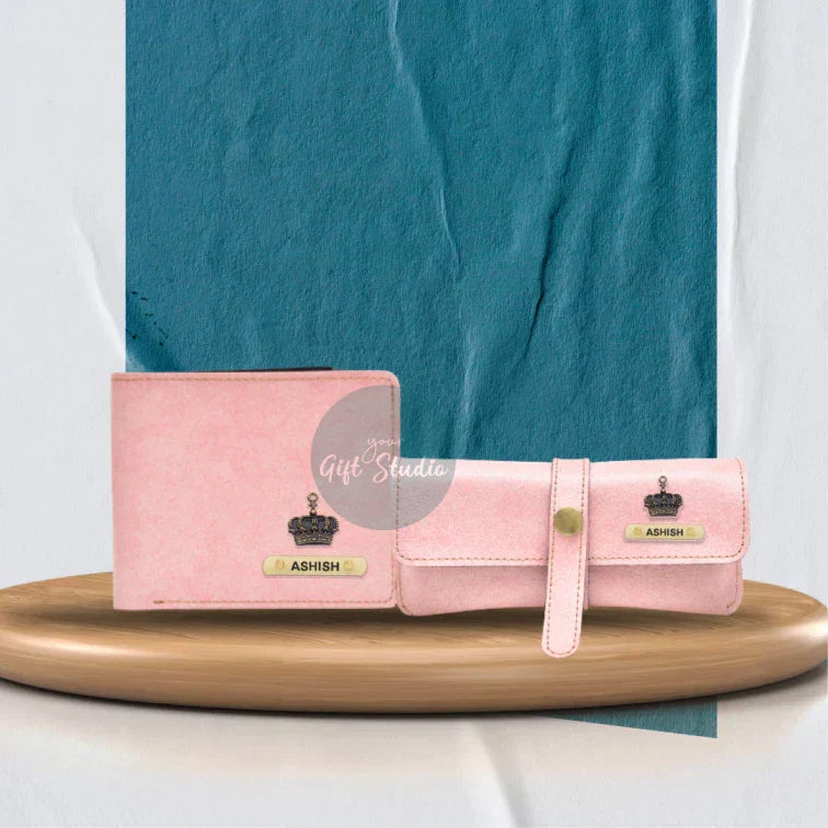 Customized Men's Wallet and Eyewear Case - Pink