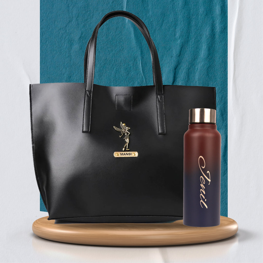 Customized Perfect Women Tote Bag and Water Bottle - Black
