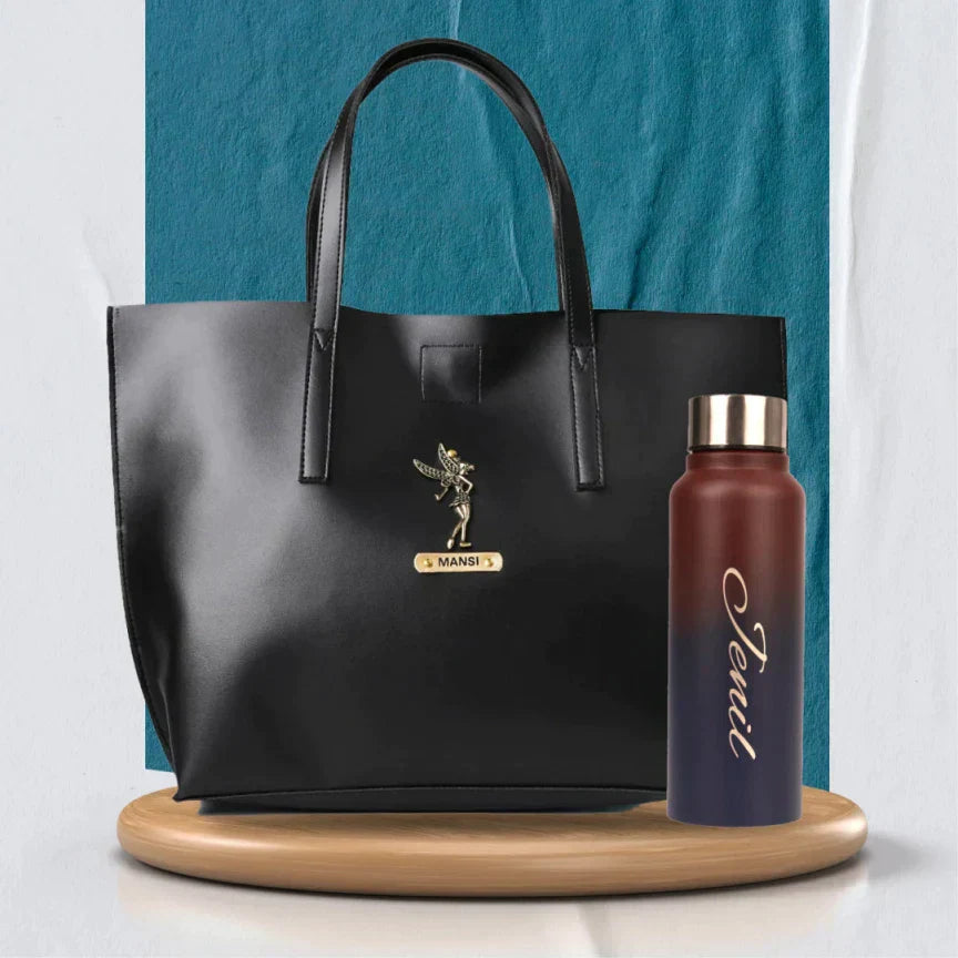 Customized Perfect Women Tote Bag and Water Bottle - Black