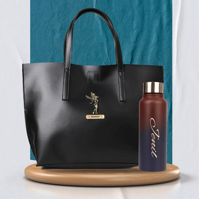 Customized Perfect Women Tote Bag and Water Bottle - Black