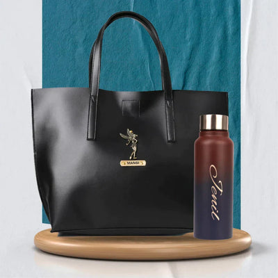 Customized Perfect Women Tote Bag and Water Bottle - Black