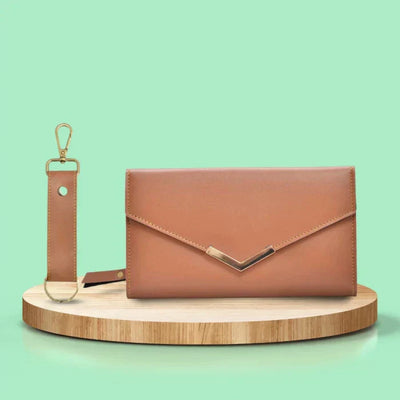 Vegan Leather Lady Wallet and Keychain - Tan