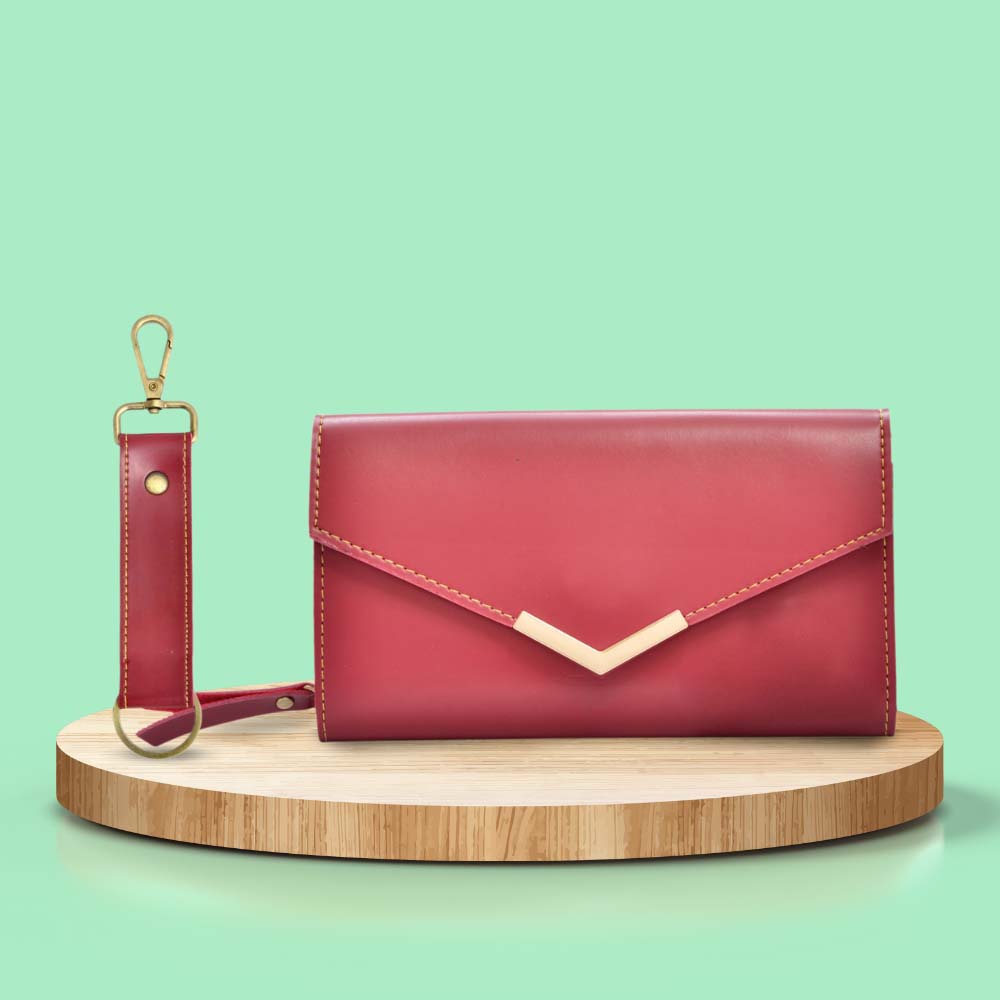 Vegan Leather Lady Wallet and Keychain - Wine